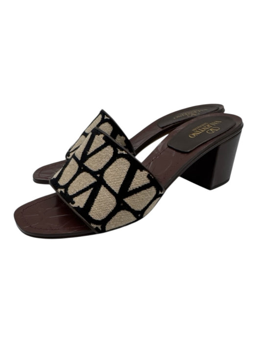 Valentino Garavani Shoe Size 39 Beige & Black textile upper Logo Band Sandals Beige & Black / 39