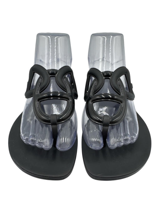 Hermes Shoe Size 39 Black TPU Rubber Thong Chain Motif Flat Flip Flop Sandals Black / 39