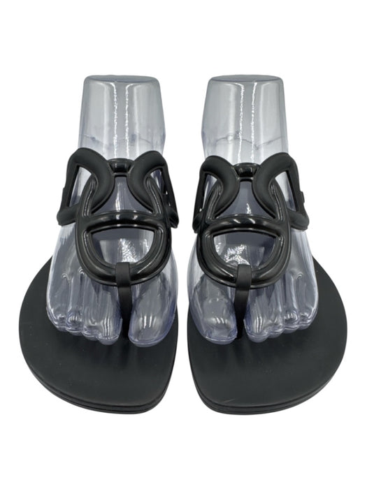 Hermes Shoe Size 39 Black TPU Rubber Thong Chain Motif Flat Flip Flop Sandals Black / 39