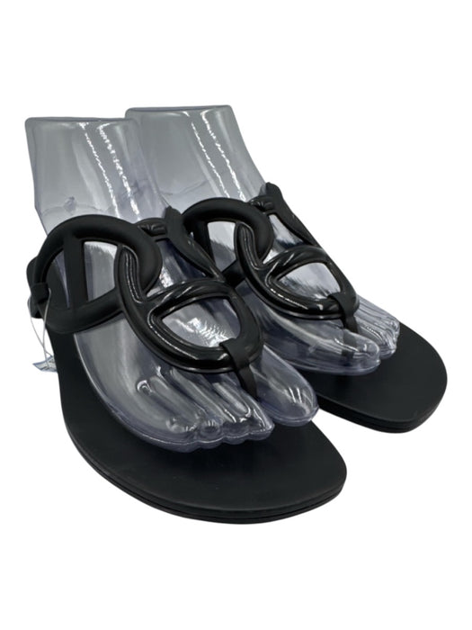 Hermes Shoe Size 39 Black TPU Rubber Thong Chain Motif Flat Flip Flop Sandals Black / 39