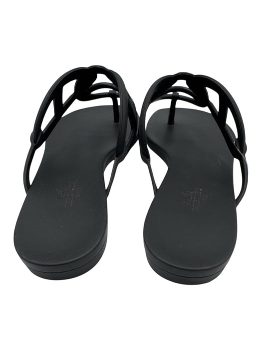 Hermes Shoe Size 39 Black TPU Rubber Thong Chain Motif Flat Flip Flop Sandals Black / 39