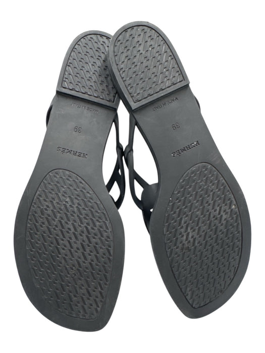 Hermes Shoe Size 39 Black TPU Rubber Thong Chain Motif Flat Flip Flop Sandals Black / 39