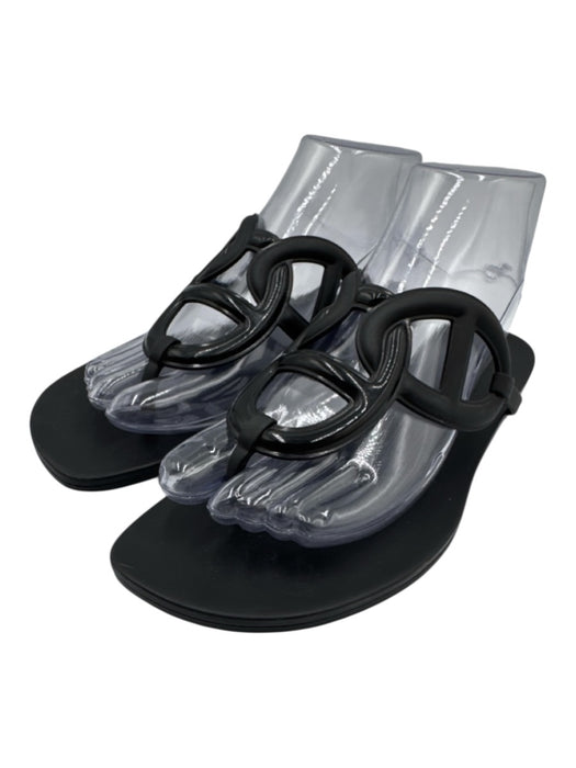 Hermes Shoe Size 39 Black TPU Rubber Thong Chain Motif Flat Flip Flop Sandals Black / 39
