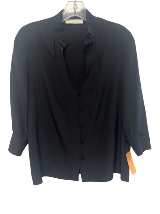 Chloe Size 34 / XS Black Silk V Neck 3/4 Sleeve Button Down Top Black / 34 / XS