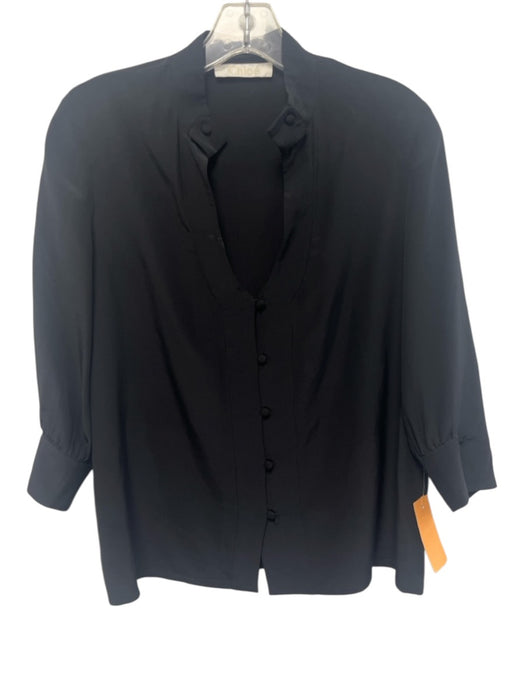 Chloe Size 34 / XS Black Silk V Neck 3/4 Sleeve Button Down Top Black / 34 / XS