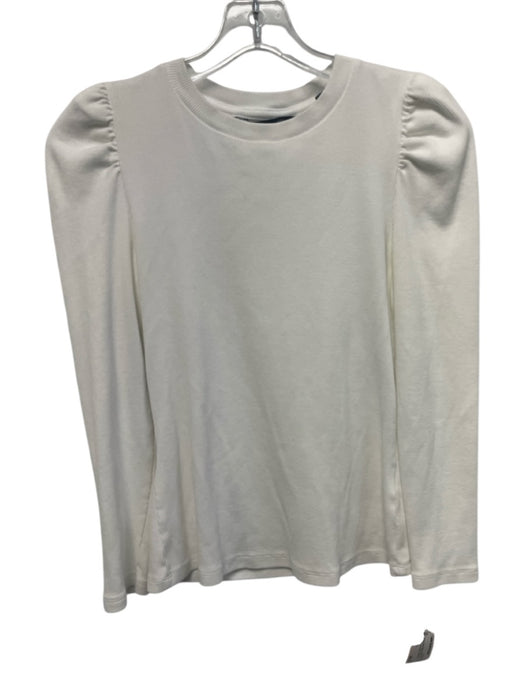 Veronica Beard Size XS White Pima Cotton Blend Ribbed Knit Puff Shoulder Top White / XS