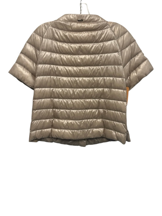 Herno Size 38 Beige Polyamide Quilted Short Sleeve Button Up Cowl Neck Jacket Beige / 38