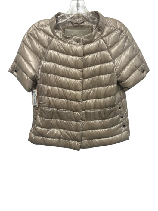 Herno Size 38 Beige Polyamide Quilted Short Sleeve Button Up Cowl Neck Jacket Beige / 38