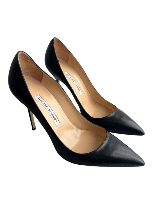 Manolo Blahnik Shoe Size 39 Black Leather Pointed Toe Stilletto Pump Shoes Black / 39