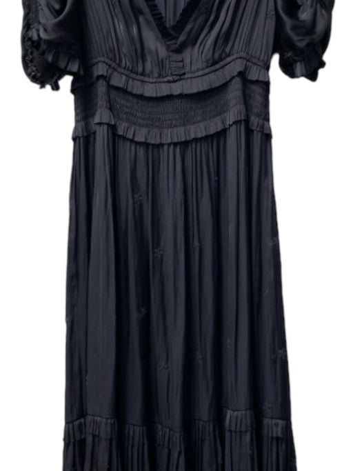 Ulla Johnson Size 2 Black Polyester V Neck Ruffle Detail Empire Waist Dress Black / 2