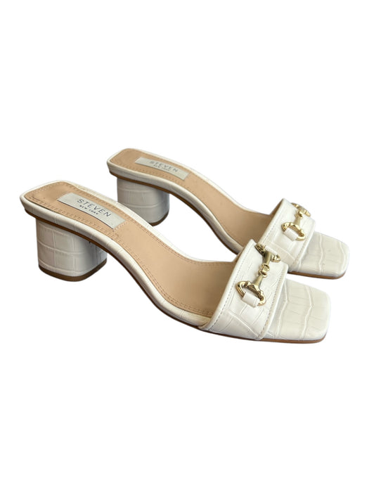Steven New York Shoe Size 6.5 White Leather Gold Horsebit Square Toe Shoes White / 6.5