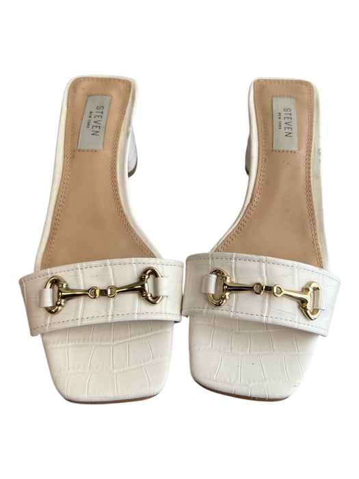 Steven New York Shoe Size 6.5 White Leather Gold Horsebit Square Toe Shoes White / 6.5