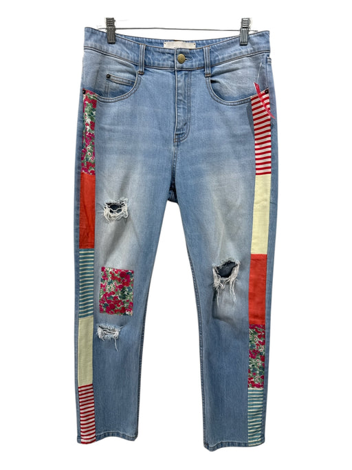Hellessy Size 8 Light Wash & Red Cotton Blend Distressed Patchwork Jeans Light Wash & Red / 8