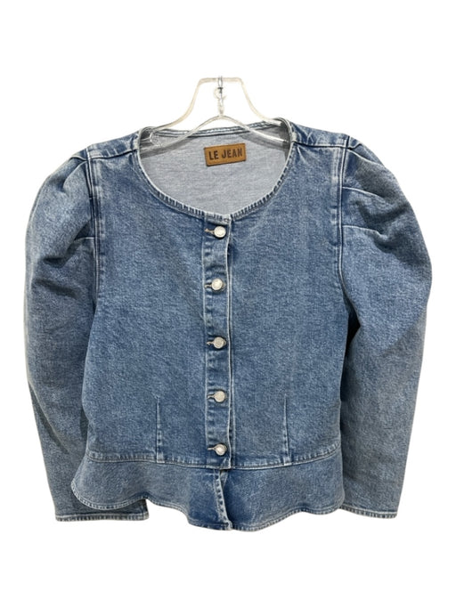 Le Jean Size M Light Wash Cotton Denim 3/4 Puff Sleeve Buttons Peplum Jacket Light Wash / M