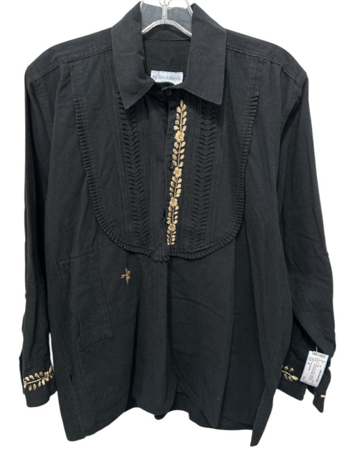 Mi Golondrina Size M Black & Tan Cotton Long Sleeve Embroidered Detail Bib Top Black & Tan / M