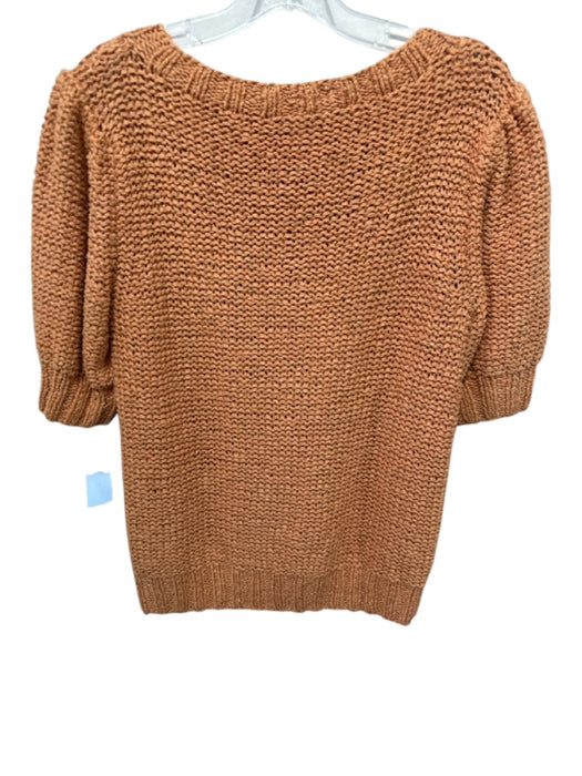 Ann Mashburn Size L Orange Cotton & Linen Knit Ribbed Neck Short Sleeve Sweater Orange / L