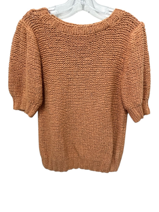 Ann Mashburn Size L Orange Cotton & Linen Knit Ribbed Neck Short Sleeve Sweater Orange / L