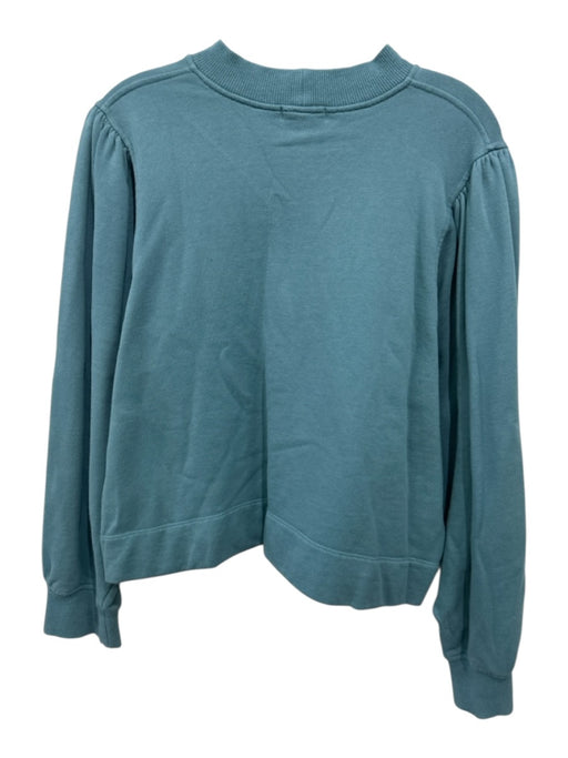 Ann Mashburn Size L Teal Cotton Ribbed Neck Puff Shoulder Long Sleeve Sweater Teal / L