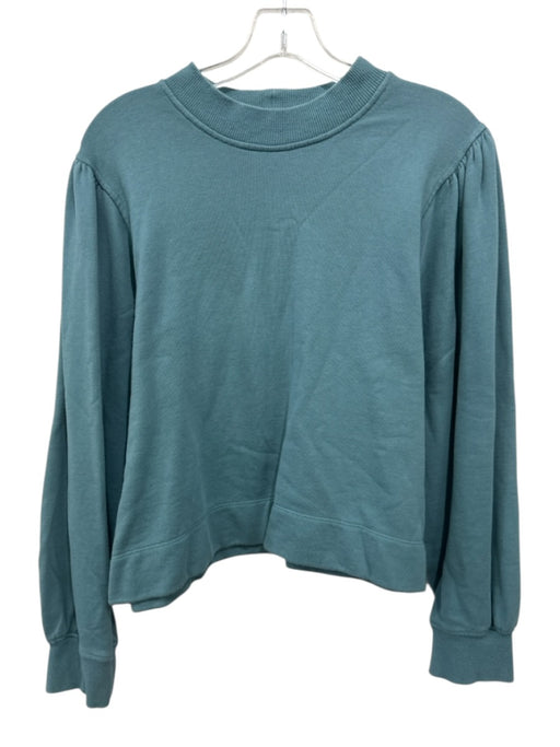 Ann Mashburn Size L Teal Cotton Ribbed Neck Puff Shoulder Long Sleeve Sweater Teal / L
