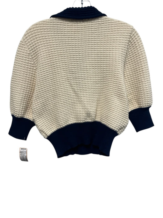 Staud Size M Cream & Navy Blue Cotton & Nylon Short Puff Sleeve Knit Sweater Cream & Navy Blue / M