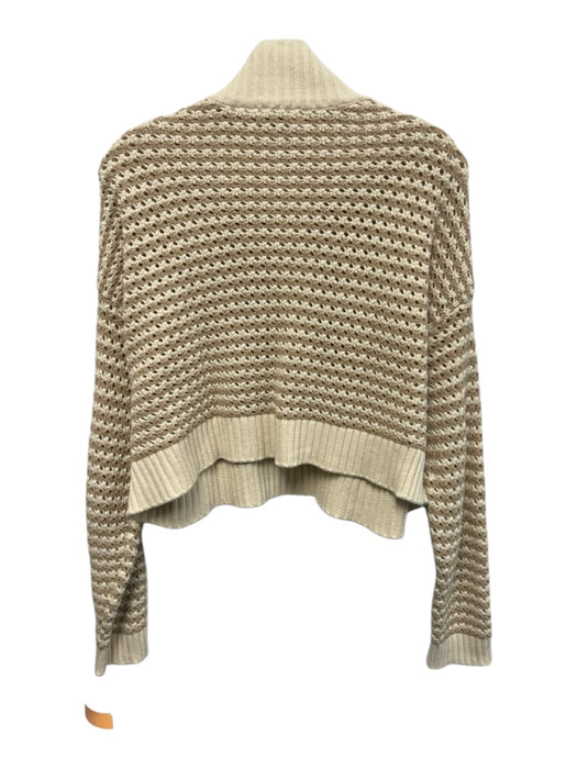 Staud Size S Cream & Beige Cotton & Acrylic Knit 1/4 Zip Open Knit Crop Sweater Cream & Beige / S