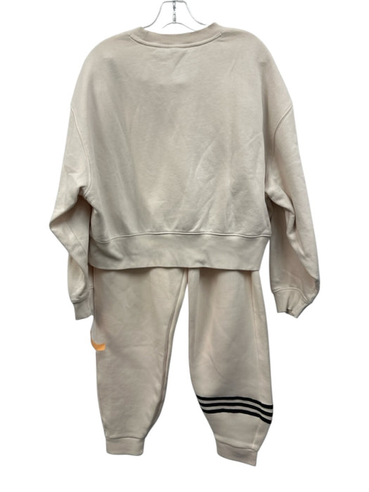 Adidas Size S/M Cream Beige & Black Cotton & Polyester Long Sleeve Pant Set Cream Beige & Black / S/M