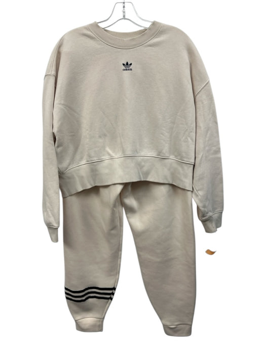 Adidas Size S/M Cream Beige & Black Cotton & Polyester Long Sleeve Pant Set Cream Beige & Black / S/M