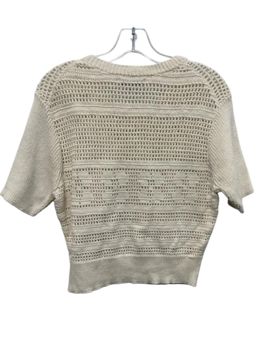 Lingua Franca Size M Cream Organic Cotton Short Sleeve Open Knit Sweater Cream / M