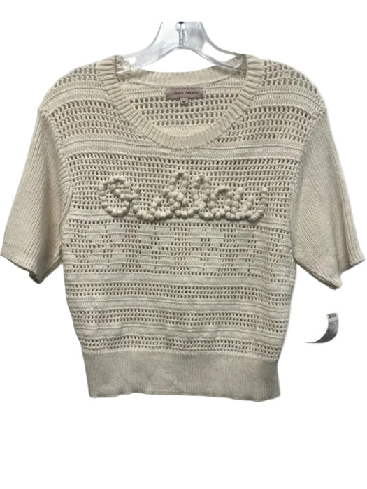 Lingua Franca Size M Cream Organic Cotton Short Sleeve Open Knit Sweater Cream / M