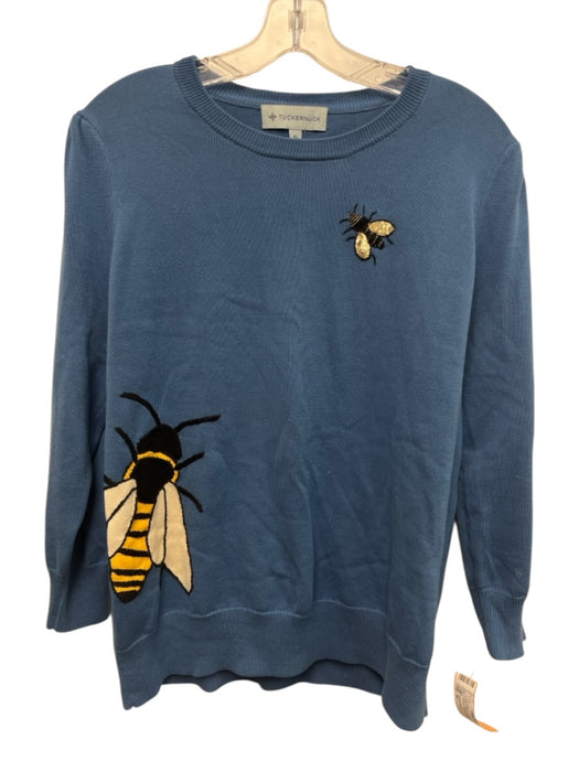 Tuckernuck Size XL Blue, Yellow & Black Cotton Puff 3/4 Sleeve Bees Sweater Blue, Yellow & Black / XL