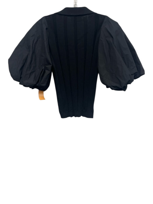 Lovebirds Size S Black Viscose & Polyamide Short Puff Sleeve Rib Knit Collar Top Black / S