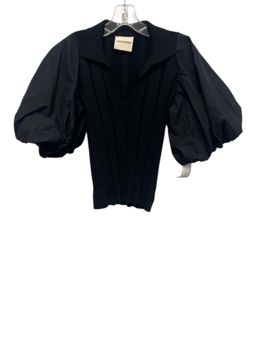 Lovebirds Size S Black Viscose & Polyamide Short Puff Sleeve Rib Knit Collar Top Black / S