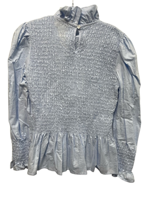 Maria de la Orden Size M Light Blue Cotton Long puff sleeve Smocked Bodice Top Light Blue / M
