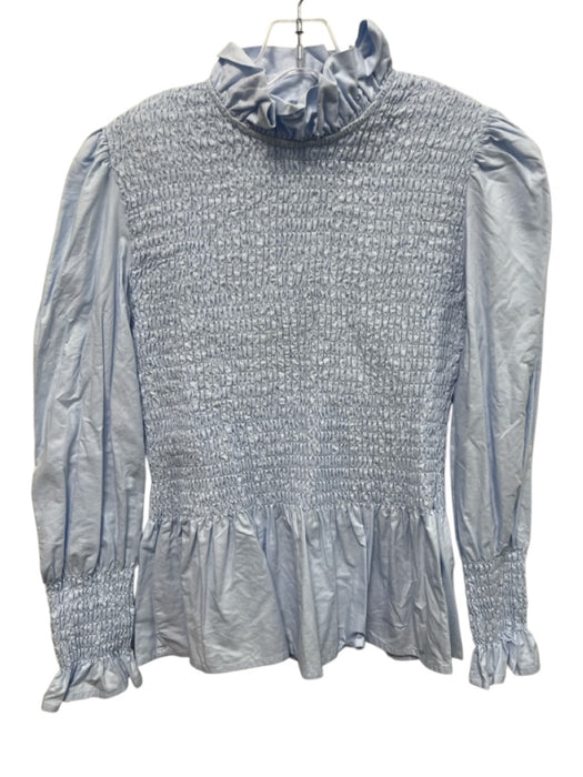 Maria de la Orden Size M Light Blue Cotton Long puff sleeve Smocked Bodice Top Light Blue / M