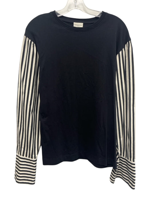 Dries Van Noten Size M Black & White Cotton Long Sleeve Stripe Sleeve Top Black & White / M