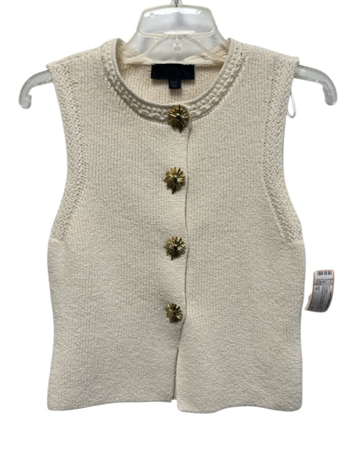 Zara Size M Cream & Gold Polyester & Cotton Sleeveless Snaps Rib Knit Cardigan Cream & Gold / M