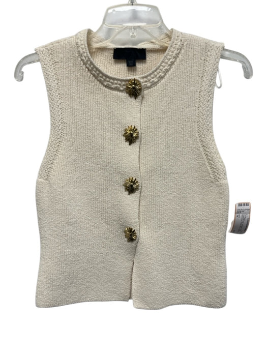Zara Size M Cream & Gold Polyester & Cotton Sleeveless Snaps Rib Knit Cardigan Cream & Gold / M