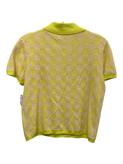 Guest in Residence Size M Neon Yellow & Beige Silk & Linen Short Sleeve Knit Top Neon Yellow & Beige / M
