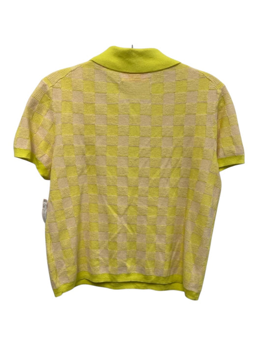 Guest in Residence Size M Neon Yellow & Beige Silk & Linen Short Sleeve Knit Top Neon Yellow & Beige / M