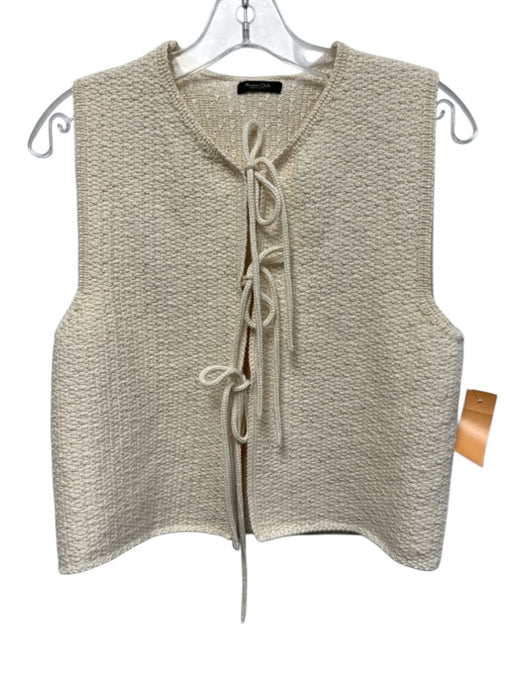 Massimo Dutti Size S Cream Polyester & Cotton Sleeveless Knit Front Tie Cardigan Cream / S