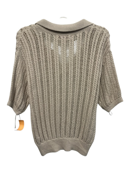 AMO Size S Gray Beige Pima Cotton Open Knit Short Sleeve Collar Sweater Gray Beige / S