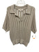 AMO Size S Gray Beige Pima Cotton Open Knit Short Sleeve Collar Sweater Gray Beige / S
