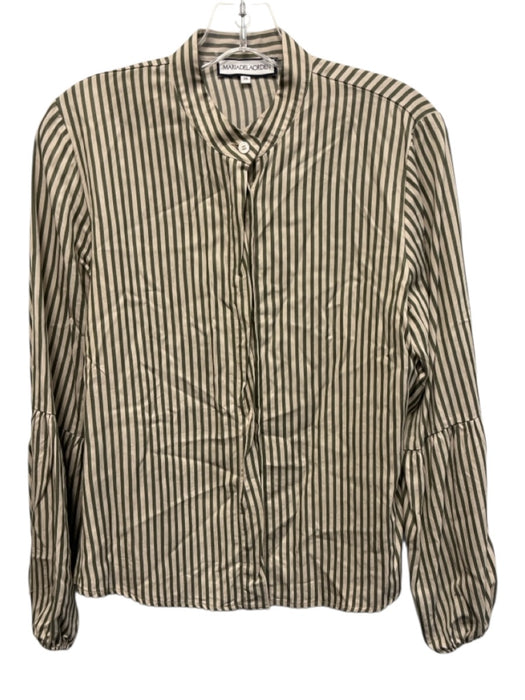 Maria de la Orden Size 38 Beige & Green Lyocell Long Sleeve Stripe Buttons Top Beige & Green / 38