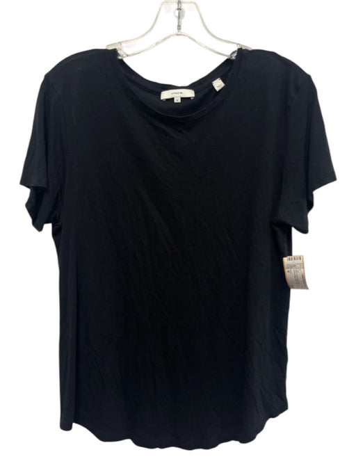 Vince Size M Black Pima Cotton & Modal Short Sleeve Wide Neck T Shirt Top Black / M