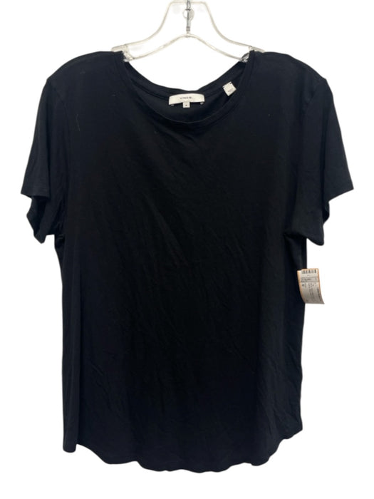 Vince Size M Black Pima Cotton & Modal Short Sleeve Wide Neck T Shirt Top Black / M
