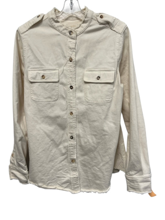 Ann Mashburn Size M Cream Cotton & Elastane Long Sleeve Raw Edge Buttons Jacket Cream / M