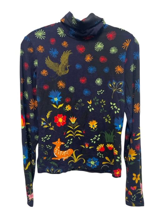 The Kit. Size M Navy Blue, Red, Multi Bamboo & Cotton Long Sleeve Turtleneck Top Navy Blue, Red, Multi / M