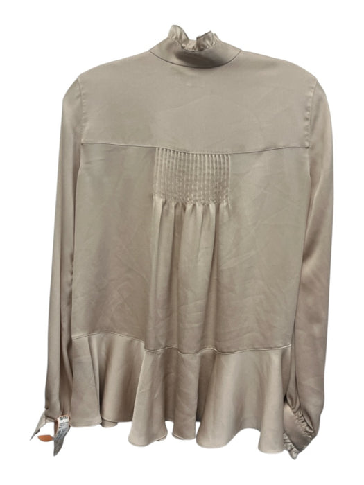 Lafayette 148 Size XS Beige Gold Polyester Satin Ruffle mock neck Pintuck Top Beige Gold / XS