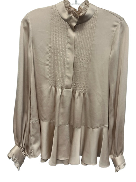 Lafayette 148 Size XS Beige Gold Polyester Satin Ruffle mock neck Pintuck Top Beige Gold / XS