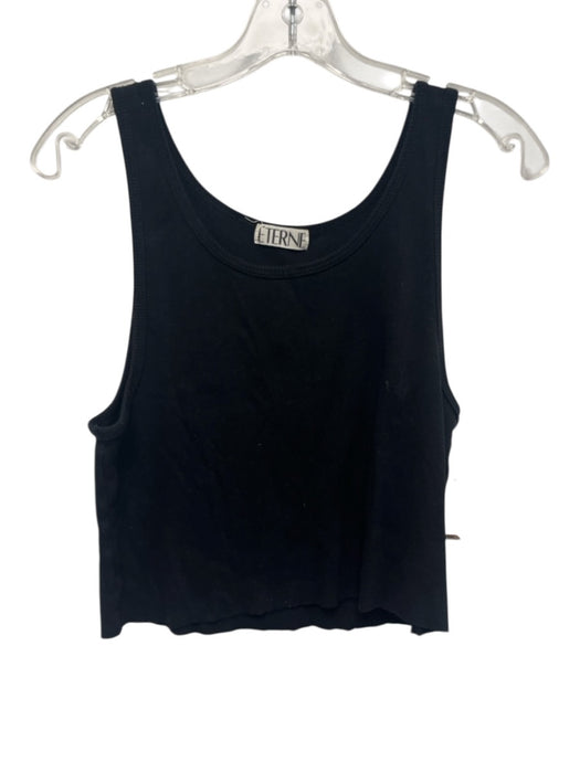 Eterne Size L Black Cotton Sleeveless Rib Knit Cut Off Crop Top Black / L